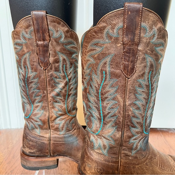 Ariat Distressed Leather Western Cowboy Boots Turquoise Stitching Womens 7B Boho - Picture 7 of 16